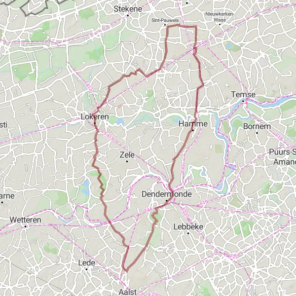 Miniature de la carte de l'inspiration cycliste "La boucle de l'Escaut Oriental" dans la Prov. Oost-Vlaanderen, Belgium. Générée par le planificateur d'itinéraire cycliste Tarmacs.app