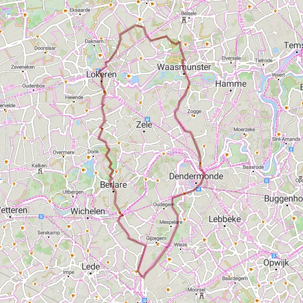 Karten-Miniaturansicht der Radinspiration "Gravel-Rundfahrt von Hofstade nach Boonwijk" in Prov. Oost-Vlaanderen, Belgium. Erstellt vom Tarmacs.app-Routenplaner für Radtouren