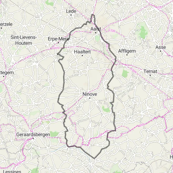 Karten-Miniaturansicht der Radinspiration "Roadtour von Hofstade nach Pamel" in Prov. Oost-Vlaanderen, Belgium. Erstellt vom Tarmacs.app-Routenplaner für Radtouren