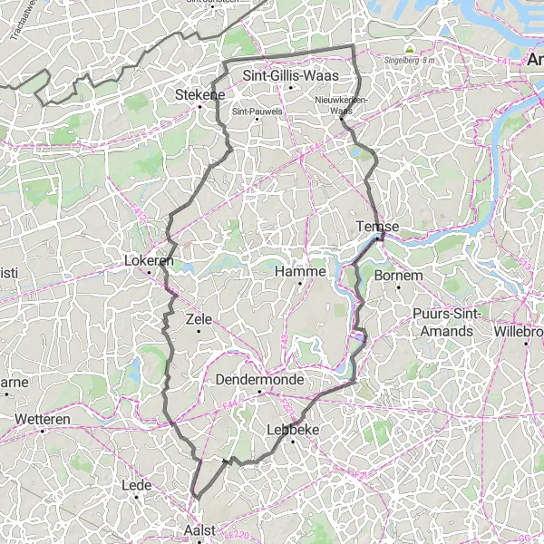 Miniature de la carte de l'inspiration cycliste "La boucle de Vrasene" dans la Prov. Oost-Vlaanderen, Belgium. Générée par le planificateur d'itinéraire cycliste Tarmacs.app