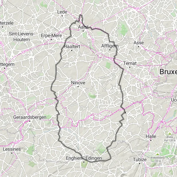 Miniature de la carte de l'inspiration cycliste "Le tour d'Enghien" dans la Prov. Oost-Vlaanderen, Belgium. Générée par le planificateur d'itinéraire cycliste Tarmacs.app