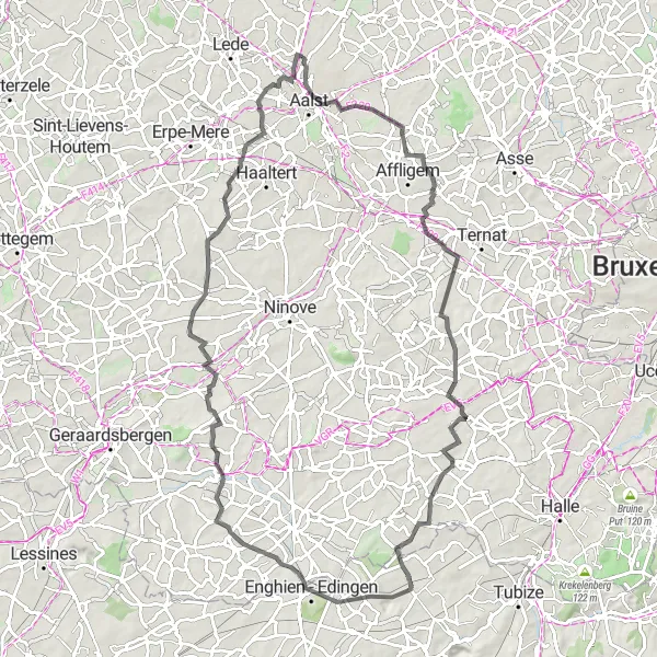 Miniatuurkaart van de fietsinspiratie "Verken Essene, Enghien, Waarbeke, Voorde en Hofstade op de fiets" in Prov. Oost-Vlaanderen, Belgium. Gemaakt door de Tarmacs.app fietsrouteplanner