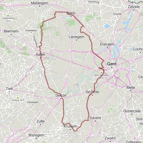 Karten-Miniaturansicht der Radinspiration "Gravel-Tour durch Deinze und Eeklo" in Prov. Oost-Vlaanderen, Belgium. Erstellt vom Tarmacs.app-Routenplaner für Radtouren