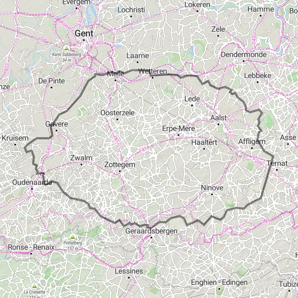 Karten-Miniaturansicht der Radinspiration "Rundfahrradtour von Huise" in Prov. Oost-Vlaanderen, Belgium. Erstellt vom Tarmacs.app-Routenplaner für Radtouren