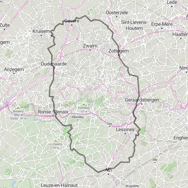 Miniatuurkaart van de fietsinspiratie "Wegrit naar Zottegem en Ath" in Prov. Oost-Vlaanderen, Belgium. Gemaakt door de Tarmacs.app fietsrouteplanner