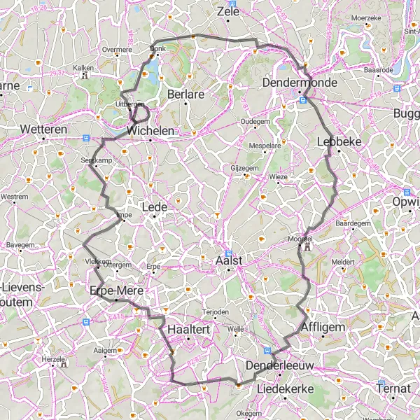 Miniature de la carte de l'inspiration cycliste "Les routes sinueuses de Flandre Orientale" dans la Prov. Oost-Vlaanderen, Belgium. Générée par le planificateur d'itinéraire cycliste Tarmacs.app