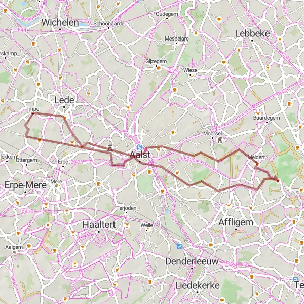 Miniatuurkaart van de fietsinspiratie "Kasteelroute van Aalst naar Kasteel Terlinden" in Prov. Oost-Vlaanderen, Belgium. Gemaakt door de Tarmacs.app fietsrouteplanner