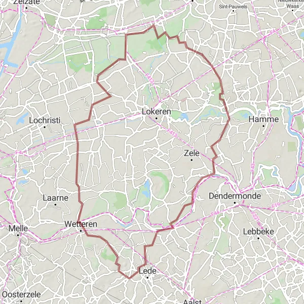 Map miniature of "Gravel Route: Impe and Surroundings" cycling inspiration in Prov. Oost-Vlaanderen, Belgium. Generated by Tarmacs.app cycling route planner