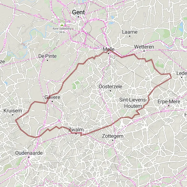 Map miniature of "Impe Gravel Adventure" cycling inspiration in Prov. Oost-Vlaanderen, Belgium. Generated by Tarmacs.app cycling route planner