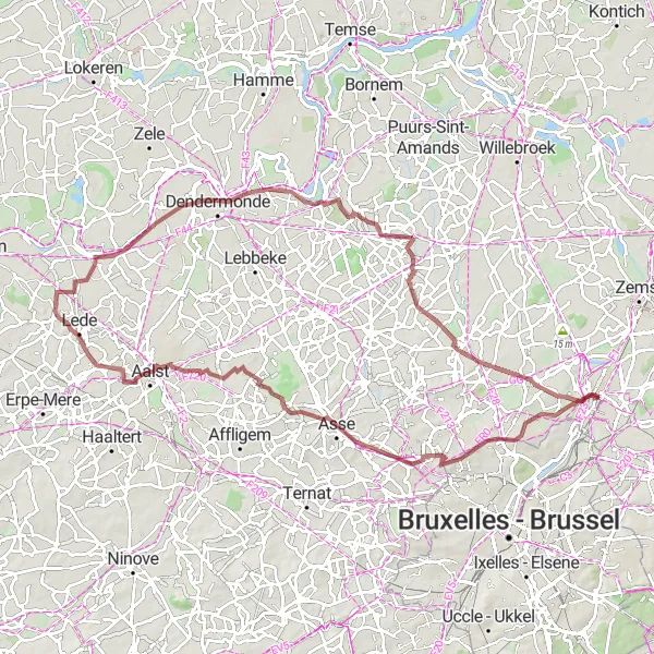 Map miniature of "The Gravel Joyride" cycling inspiration in Prov. Oost-Vlaanderen, Belgium. Generated by Tarmacs.app cycling route planner