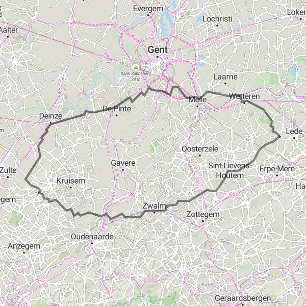 Map miniature of "Impe to Deinze Scenic Loop" cycling inspiration in Prov. Oost-Vlaanderen, Belgium. Generated by Tarmacs.app cycling route planner