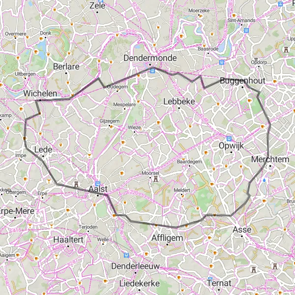 Miniatuurkaart van de fietsinspiratie "Fietsroute langs Dendermonde" in Prov. Oost-Vlaanderen, Belgium. Gemaakt door de Tarmacs.app fietsrouteplanner