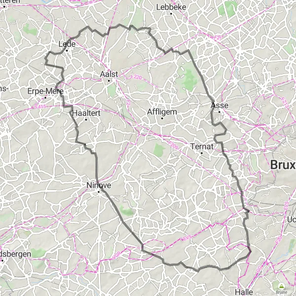 Karten-Miniaturansicht der Radinspiration "Straßentour durch Wieze, Ninove und Erpe" in Prov. Oost-Vlaanderen, Belgium. Erstellt vom Tarmacs.app-Routenplaner für Radtouren