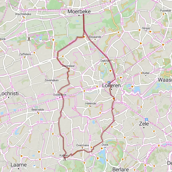 Map miniature of "The Hidden Gems" cycling inspiration in Prov. Oost-Vlaanderen, Belgium. Generated by Tarmacs.app cycling route planner