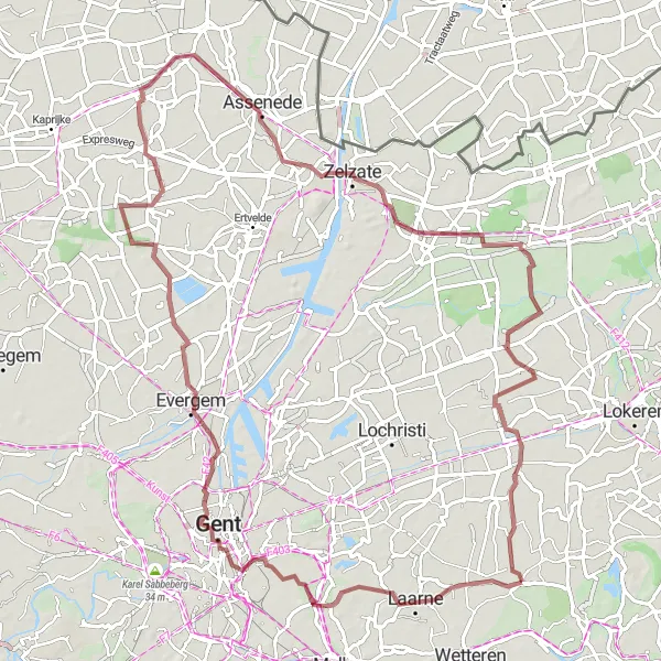 Miniatuurkaart van de fietsinspiratie "Gravelroute rond Kalken" in Prov. Oost-Vlaanderen, Belgium. Gemaakt door de Tarmacs.app fietsrouteplanner