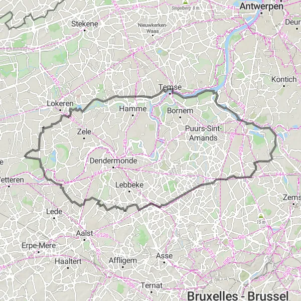 Karten-Miniaturansicht der Radinspiration "Radfahren durch Waasmunster und Gijzegem" in Prov. Oost-Vlaanderen, Belgium. Erstellt vom Tarmacs.app-Routenplaner für Radtouren