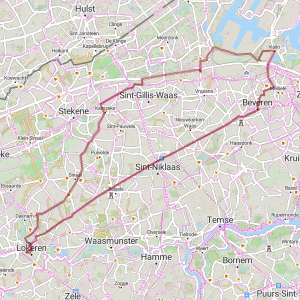 Karten-Miniaturansicht der Radinspiration "Gravelroute von Kallo nach Kemzeke" in Prov. Oost-Vlaanderen, Belgium. Erstellt vom Tarmacs.app-Routenplaner für Radtouren