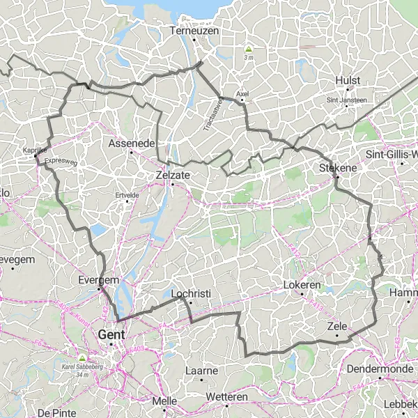 Karten-Miniaturansicht der Radinspiration "Rundtour Hof van Belsele-Overmere-Beervelde-Evergem" in Prov. Oost-Vlaanderen, Belgium. Erstellt vom Tarmacs.app-Routenplaner für Radtouren