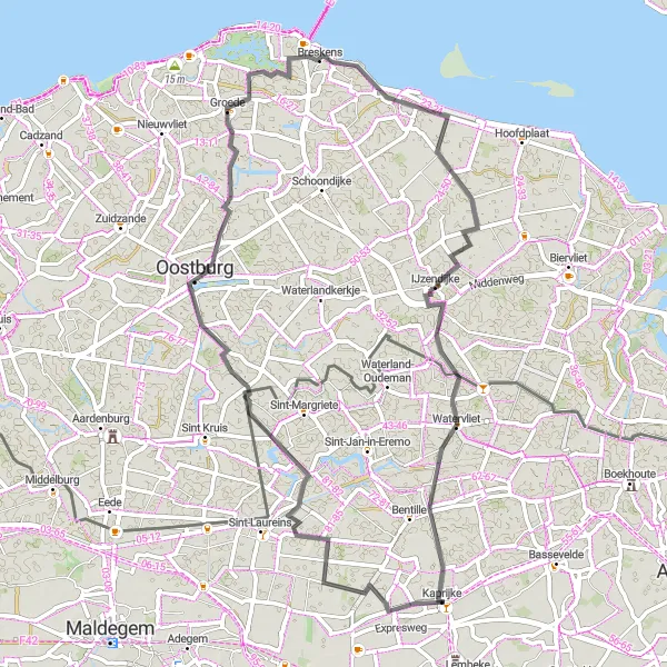 Karten-Miniaturansicht der Radinspiration "Dörfer und Landschaften" in Prov. Oost-Vlaanderen, Belgium. Erstellt vom Tarmacs.app-Routenplaner für Radtouren