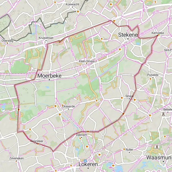 Miniatuurkaart van de fietsinspiratie "Natuur en cultuur route" in Prov. Oost-Vlaanderen, Belgium. Gemaakt door de Tarmacs.app fietsrouteplanner