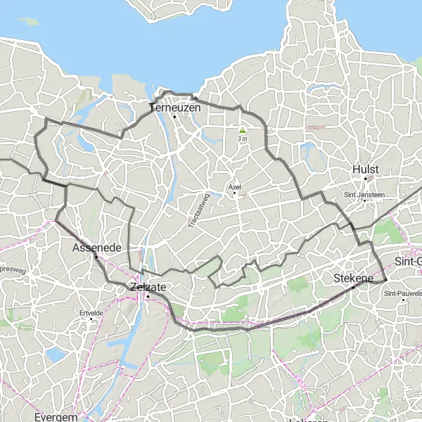 Miniature de la carte de l'inspiration cycliste "Randonnée en direction de Zelzate depuis Kemzeke" dans la Prov. Oost-Vlaanderen, Belgium. Générée par le planificateur d'itinéraire cycliste Tarmacs.app