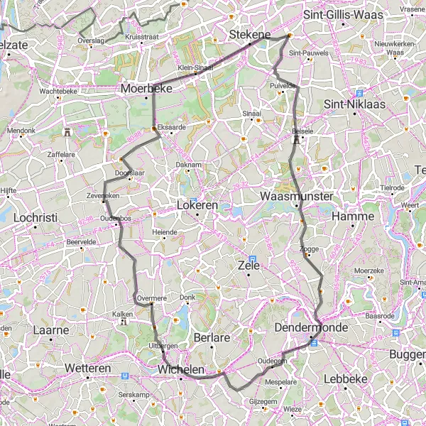Karten-Miniaturansicht der Radinspiration "Entdecke das Waasland auf dem Fahrrad" in Prov. Oost-Vlaanderen, Belgium. Erstellt vom Tarmacs.app-Routenplaner für Radtouren