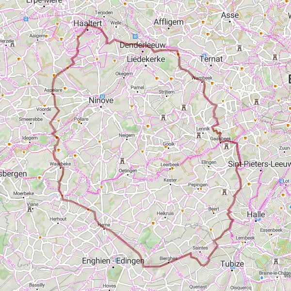 Karten-Miniaturansicht der Radinspiration "Graveltour Denderleeuw - Lebeke" in Prov. Oost-Vlaanderen, Belgium. Erstellt vom Tarmacs.app-Routenplaner für Radtouren