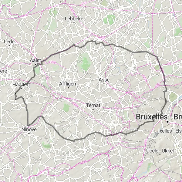 Map miniature of "Kerksken to Terjoden Loop" cycling inspiration in Prov. Oost-Vlaanderen, Belgium. Generated by Tarmacs.app cycling route planner