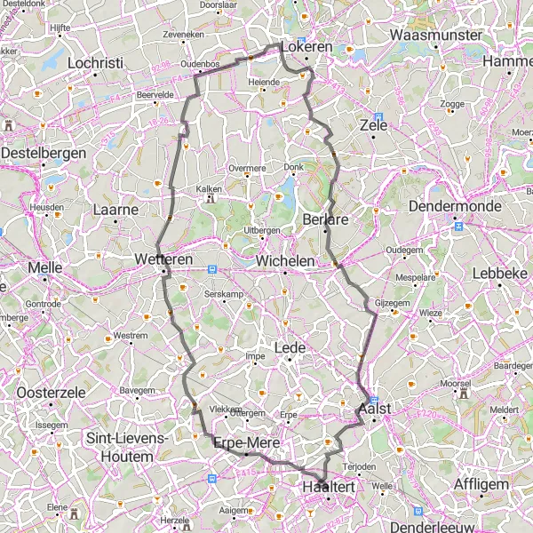 Miniatuurkaart van de fietsinspiratie "Langs de Schelde en Dender" in Prov. Oost-Vlaanderen, Belgium. Gemaakt door de Tarmacs.app fietsrouteplanner