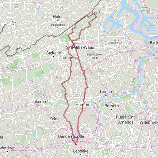 Miniature de la carte de l'inspiration cycliste "Exploration Hamme et Sint-Niklaas" dans la Prov. Oost-Vlaanderen, Belgium. Générée par le planificateur d'itinéraire cycliste Tarmacs.app