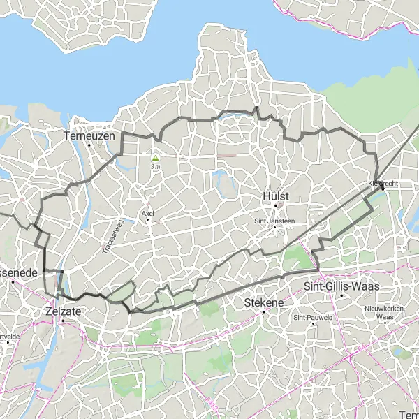 Miniatuurkaart van de fietsinspiratie "Fietsroute naar Graauw en Nieuw-Namen" in Prov. Oost-Vlaanderen, Belgium. Gemaakt door de Tarmacs.app fietsrouteplanner