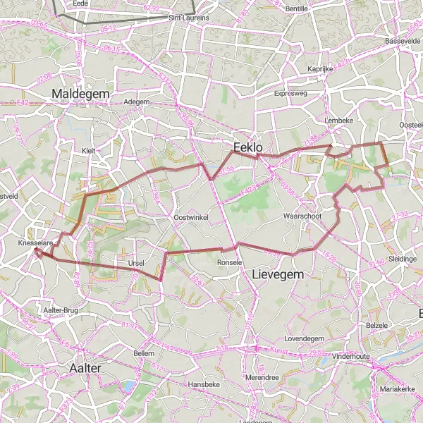 Map miniature of "Maldegemveld Loop" cycling inspiration in Prov. Oost-Vlaanderen, Belgium. Generated by Tarmacs.app cycling route planner