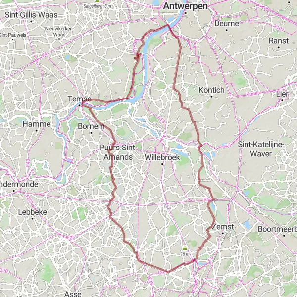 Miniature de la carte de l'inspiration cycliste "Rupelmonde Escape" dans la Prov. Oost-Vlaanderen, Belgium. Générée par le planificateur d'itinéraire cycliste Tarmacs.app