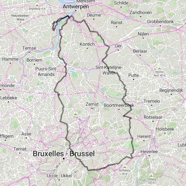 Miniatuurkaart van de fietsinspiratie "Fietsroute langs Mortsel, Sint-Katelijne-Waver, Buken en meer" in Prov. Oost-Vlaanderen, Belgium. Gemaakt door de Tarmacs.app fietsrouteplanner
