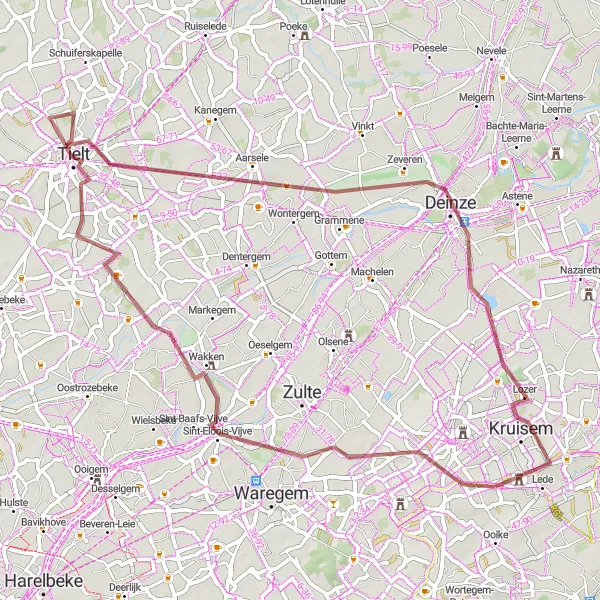 Karten-Miniaturansicht der Radinspiration "Sint-Baafs-Vijve Erlebnisradtour" in Prov. Oost-Vlaanderen, Belgium. Erstellt vom Tarmacs.app-Routenplaner für Radtouren