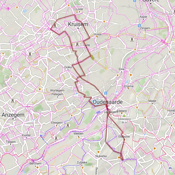 Karten-Miniaturansicht der Radinspiration "Gravelabenteuer durch Oost-Vlaanderen" in Prov. Oost-Vlaanderen, Belgium. Erstellt vom Tarmacs.app-Routenplaner für Radtouren