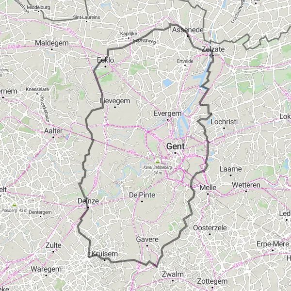 Map miniature of "The Grand Tour" cycling inspiration in Prov. Oost-Vlaanderen, Belgium. Generated by Tarmacs.app cycling route planner