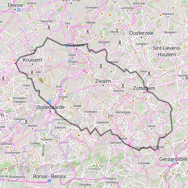 Map miniature of "Cycling Adventure: Kruishoutem to Zottegem" cycling inspiration in Prov. Oost-Vlaanderen, Belgium. Generated by Tarmacs.app cycling route planner