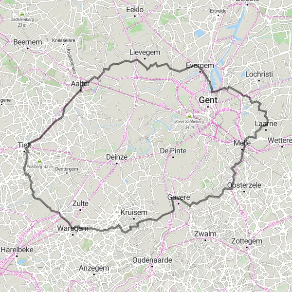 Miniatuurkaart van de fietsinspiratie "Fietsroute vanuit Laarne naar het Oosten" in Prov. Oost-Vlaanderen, Belgium. Gemaakt door de Tarmacs.app fietsrouteplanner