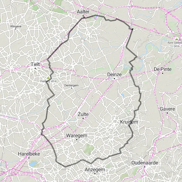 Map miniature of "Landegem to Sint-Martens-Leerne Loop" cycling inspiration in Prov. Oost-Vlaanderen, Belgium. Generated by Tarmacs.app cycling route planner