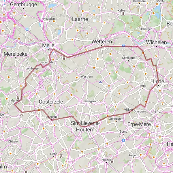 Karten-Miniaturansicht der Radinspiration "Die Houtem-Runde" in Prov. Oost-Vlaanderen, Belgium. Erstellt vom Tarmacs.app-Routenplaner für Radtouren