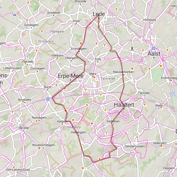 Karten-Miniaturansicht der Radinspiration "Die Schlossrunde von Mesen" in Prov. Oost-Vlaanderen, Belgium. Erstellt vom Tarmacs.app-Routenplaner für Radtouren