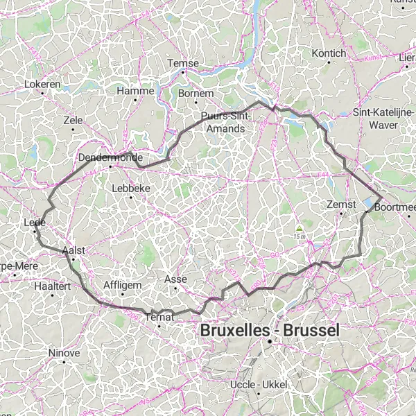 Map miniature of "Rural Exploration" cycling inspiration in Prov. Oost-Vlaanderen, Belgium. Generated by Tarmacs.app cycling route planner