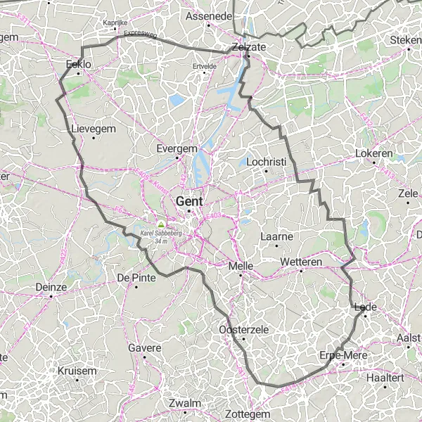 Map miniature of "Historical Trail" cycling inspiration in Prov. Oost-Vlaanderen, Belgium. Generated by Tarmacs.app cycling route planner