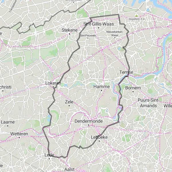 Map miniature of "Lede-Lede Loop by Road" cycling inspiration in Prov. Oost-Vlaanderen, Belgium. Generated by Tarmacs.app cycling route planner