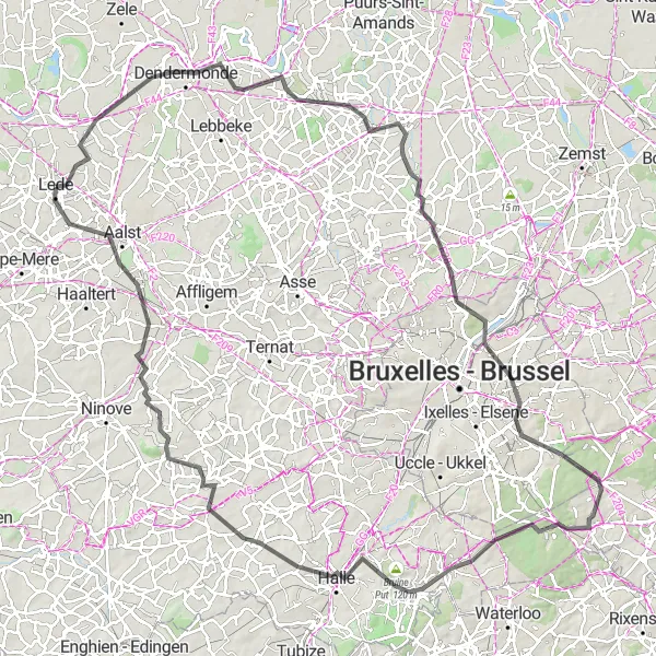 Miniature de la carte de l'inspiration cycliste "Le Tour Historique de Brabant" dans la Prov. Oost-Vlaanderen, Belgium. Générée par le planificateur d'itinéraire cycliste Tarmacs.app