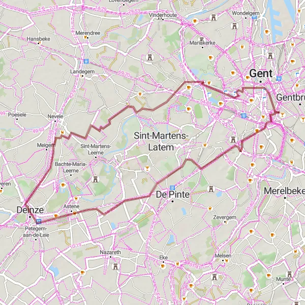 Miniature de la carte de l'inspiration cycliste "Les routes de gravier autour de Ledeberg" dans la Prov. Oost-Vlaanderen, Belgium. Générée par le planificateur d'itinéraire cycliste Tarmacs.app