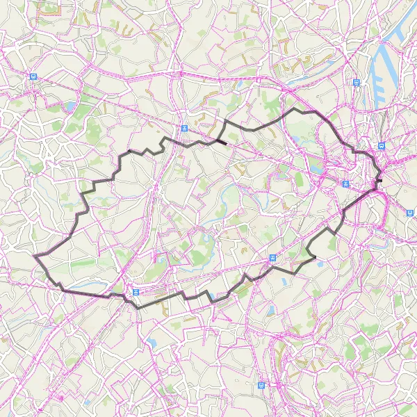 Miniatuurkaart van de fietsinspiratie "61 km fietsroute met start in Ledeberg" in Prov. Oost-Vlaanderen, Belgium. Gemaakt door de Tarmacs.app fietsrouteplanner
