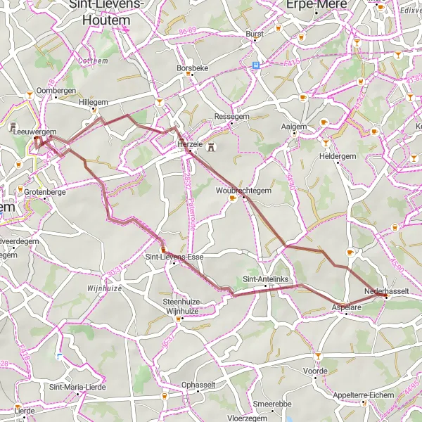 Karten-Miniaturansicht der Radinspiration "Graveltour um Leeuwergem" in Prov. Oost-Vlaanderen, Belgium. Erstellt vom Tarmacs.app-Routenplaner für Radtouren