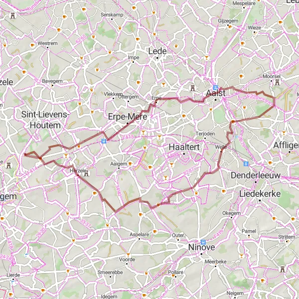 Map miniature of "Gravel Adventure" cycling inspiration in Prov. Oost-Vlaanderen, Belgium. Generated by Tarmacs.app cycling route planner